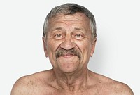 Senior man shirtless potrait studio shoot