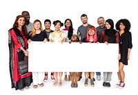 Group of diversity people holding copyspace empty board
