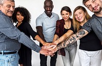 Group of deversity people hands stack support together