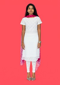 Young indian woman standing with traditional suit