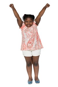 Little girl hands up studio portrait