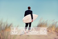 Businessman Surfboard Beach Leisure Anchor Navy Concept