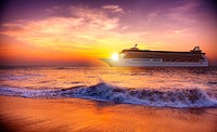 Sunset Twilight Dusk Ocean Wave Cruise Concept