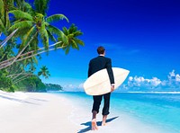 Businessman on vacation at a beach