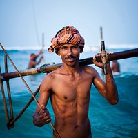 Smiling stilt fisherman in Sri Lanka