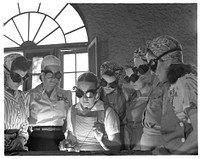 De Land pool. Aircraft construction class. Secretaries, housewives, waitresses, women from all over central Florida are getting into vocational schools to learn war work. Typical are those above in the Daytona Beach branch of the Volusia County Vocational School. Left to right are Helen Cook, a former county courthouse clerk with a brother in the army; Ethel Chandler whose husband is an army lieutenant; Martha Adams, former nurse and now a housewife; Fannie Branum, housewife; Mabel McClintock, secretary and daughter of a retired army officer; and Patricia Blair, a housewife with a brother in the Air Corps. Sourced from the Library of Congress.