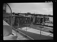 Production. Submarine chasers. They keep Uncle Sam's naval bombers in practice. Target boats nearing completion at an Eastern yard. Bombers drop sandbag "bombs" on the armored decks to sharpen their aim when they are handling the real "eggs of war." Marine Construction Company, Stamford, Connecticut. Sourced from the Library of Congress.