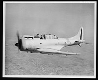 The Douglas A-24 (Dauntless) light dive bomber is the Army counterpart to the Navy SBD, with certain modifications to meet Army requirements. It was designed for dive-bombing operations against ground troops and installations. It is equipped with slotted diving flaps to decrease air speed and obtain greater bombing accuracy. The Dauntless is more maneuverable than the German Stuka and is capable of carrying heavier bomb loads. Sourced from the Library of Congress.