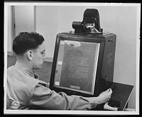 V-mail. V-mail is inspected for flaws on an enlarging "reader" at the Pentagon building, Washington, D.C.  V-mail is available to and from the armed forces stationed outside the United States. It is only 1/65th the weight of ordinary mail and saves ninety-eight percent of the cargo space required for ordinary letters. 1,600 letters can be placed on a roll of film little larger than a pack of cigarettes. Sourced from the Library of Congress.