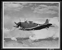 Aircraft. Naval. The Navy's SBD light dive bomber is the counterpart of the Army's A-24 (Dauntless) with the differences that adapt it to Navy requirements. This Douglas plane is equipped with slotted wing flaps to decrease air speed and obtain greater bombing accuracy. It is more maneuverable than the German Stuka and is capable of carrying heavier bomb loads. Sourced from the Library of Congress.