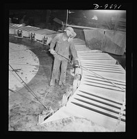 Production. Copper (refining). Casting machine in a large copper refining operation. Here sheets of pure copper formed by electrolysis are melted and cast into ingots. Large amounts of copper are produced for the war effort at the El Paso, Texas plant of Phelps-Dodge Refining Company. Sourced from the Library of Congress.