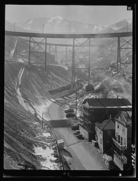 Utah Copper: Bingham Mine. Looking up Carr Fork Canyon toward the open-pit mining operations of Utah Copper Company. Sourced from the Library of Congress.
