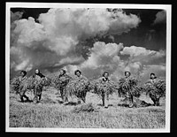 Food in England. Land girls bring in the harvest in one of Britain's largest wheat fields. Unplowed for twenty years, this 400-acre block is expected to produce a heavy yield of grain. Sourced from the Library of Congress.