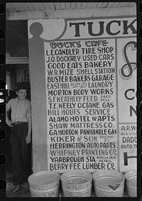 Sign showing some of the business establishments of Colorado City, Texas by Russell Lee