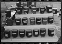 Homemade jelly displayed at roadside stand near Northampton, Massachusetts by Russell Lee