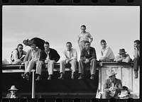 West Texans sitting on top of grandstand roof at horse auction, Eldorado, Texas by Russell Lee