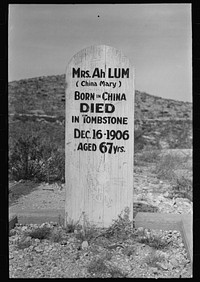 Tombstone in Boot Hill Cemetery, Tombstone, Arizona by Russell Lee