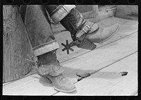 Detail of farmer's boots and spurs, Pie Town, New Mexico by Russell Lee