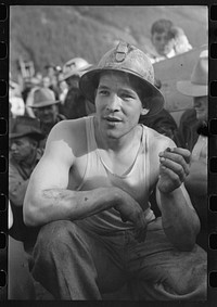 Miner at the contests at the Labor Day celebration, Silverton, Colorado. He won the power drilling contest by Russell Lee