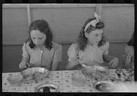 [Untitled photo, possibly related to: Lunch for children at the FSA (Farm Security Administration)'s mobile camp for migratory farm workers, Odell, Oregon] by Russell Lee