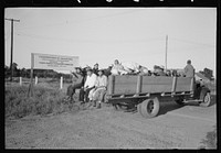 [Untitled photo, possibly related to: Nyssa, Oregon. FSA (Farm Security Administration) mobile camp. Japanese-American farm workers leaving the camp] by Russell Lee