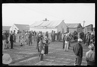 Nyssa, Oregon. FSA (Farm Security Administration) mobile camp. Japanese-American farm workers ready to leave for the fields. The farmers send trucks to the camp to pick them up by Russell Lee