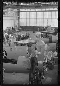 Planes for the U.S. Navy on the assembly floor at the Vought-Sikorsky Aircraft Corporation, Stratford, Connecticut. Sourced from the Library of Congress.