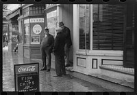[Untitled photo, possibly related to: Men outside of a beer parlor in Jewett City, Connecticut]. Sourced from the Library of Congress.