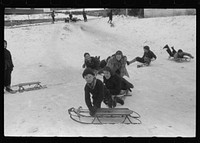[Untitled photo, possibly related to: Children sledding, Jewett City, Connecticut]. Sourced from the Library of Congress.