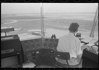 [Untitled photo, possibly related to: Plane coming in at the municipal airport, seen from the control tower, Washington, D.C.]. Sourced from the Library of Congress.