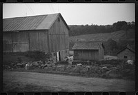 [Untitled photo, possibly related to: Cows going into the barn early in the morning on the farm of William Gaynor, FSA (Farm Security Administration) dairy farmer, Fairfield, Vermont]. Sourced from the Library of Congress.