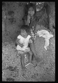 [Untitled photo, possibly related to: Farm laborer's children eating sugar cane in the hills near Yauco, Puerto Rico]. Sourced from the Library of Congress.