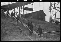 Coal miners going up to mine for the next trip, Maidsville, West Virginia. Sourced from the Library of Congress.