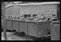 [Untitled photo, possibly related to: The next "trip." Coal miners ready to go into the mine. Maidsville, West Virginia]. Sourced from the Library of Congress.