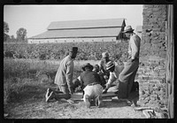 [Untitled photo, possibly related to: es shooting craps behind tenant house, disposing of their cotton money on Saturday afternoon, Marcella Plantation, Mileston, Mississippi Delta, Mississippi]. Sourced from the Library of Congress.