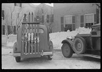Woodstock, Vermont has nine ski tows and is generally very crowded with skiers on weekends. Sourced from the Library of Congress.