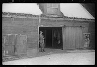 Hired man in doorway of barn on Putney Homestead near Woodstock, Vermont. Sourced from the Library of Congress.