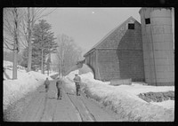 Mr. Shurtleff and his children going home to dinner after making maple syrup all morning. Bridgewater(?), near Woodstock, Vermont. Sourced from the Library of Congress.