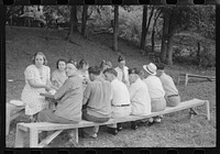 [Untitled photo, possibly related to: Legionnaires and their wives eating and drinking beer at American Legion fish fry, Oldham County, Post 39, near Louisville, Kentucky]. Sourced from the Library of Congress.