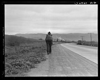 "Bum blockade." All heading north. South of King City, California. Difficult to get a record of this movement because these men wouldn't be photographed as a result of Los Angeles police activity. Sourced from the Library of Congress.
