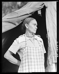 Migratory woman, Greek, living in a cotton camp near Exeter, California. Sourced from the Library of Congress.