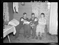 William Helmke, wife, baby, and brother live in one-room shack on ninety acre farm owned by lawyer. Iowa by Russell Lee