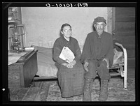 William Hubbard, seventy-five, and his wife, one of the oldest residents in Emmet County, Iowa. He has rented farms and also worked as hired hand, but is too old to work now. He owns one acre of land by Russell Lee