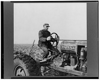 Tip Estes operating a tractor. Near Fowler, Indiana by Russell Lee