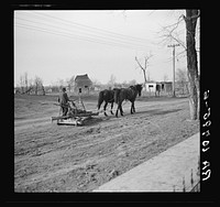 Horse-drawn mud sled. Shawneetown, Illinois by Russell Lee