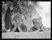 Children of Oklahoma drought refugee in migratory camp in California by Dorothea Lange