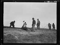 [Untitled photo, possibly related to: White section gang near King City, California. Before the depression this work was done entirely by Mexican labor]. Sourced from the Library of Congress.