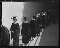 3650 graduates received their degrees at University of California in May 1938. Stadium, University of Califorinia by Dorothea Lange