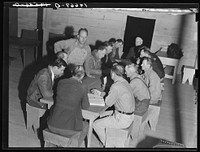 [Untitled photo, possibly related to: Farm Security Administration (FSA) camp for migratory agricultural workers. Farmersville, California. Meeting of the camp council]. Sourced from the Library of Congress.