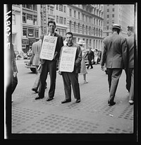 [Untitled photo, possibly related to: New York City. Four firms on 42nd Street in block east of Fifth Avenue were being picketed in this manner on this afternoon]. Sourced from the Library of Congress.